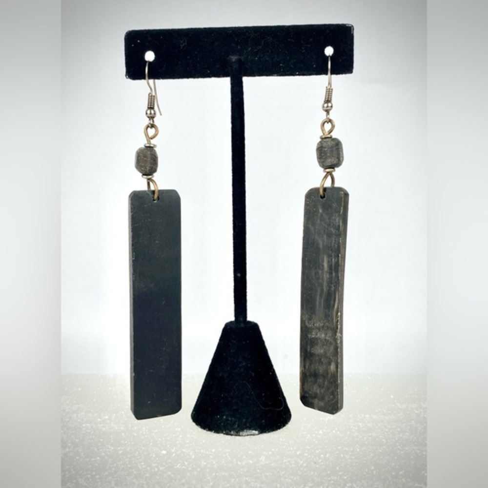 NWOT African Carved Black Bone Earrings